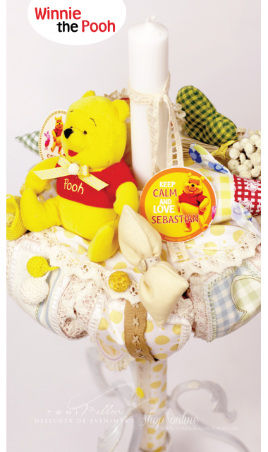 Lumanare de botez pentru baieti cu ursuleti, 65x4 cm, Happy Bear  5